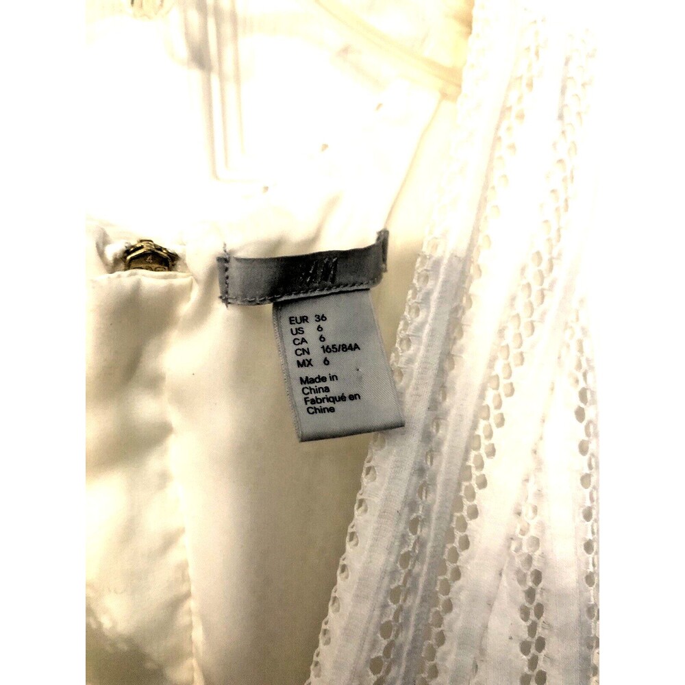 H&M White Knit Striped Lace V-Neck Lined Fit & Flare Dress Back Zipper Sz 6 - Picture 6 of 7